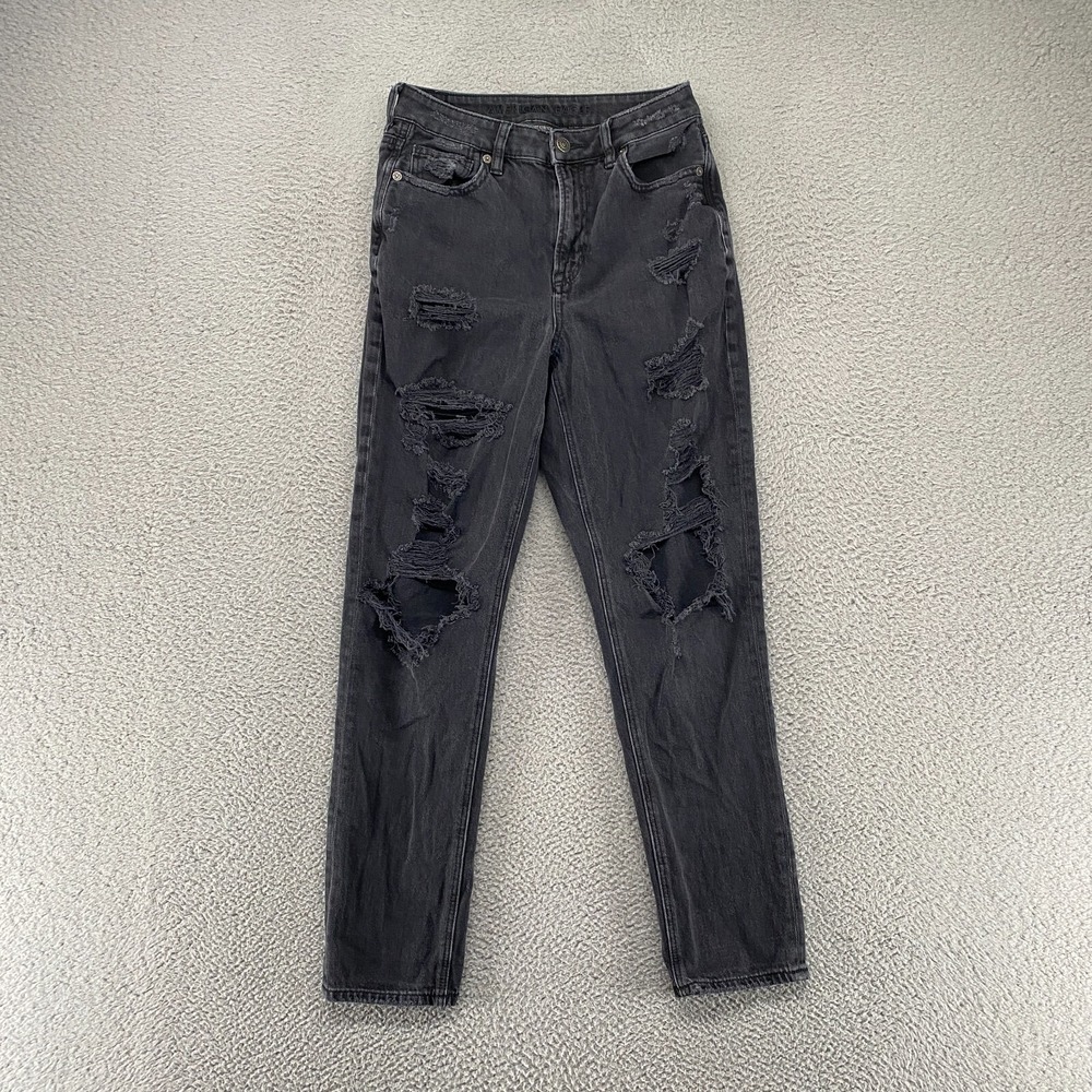 American Eagle 90s Jeans Womens 2 Mom Jean High Rise Distressed Denim Gray